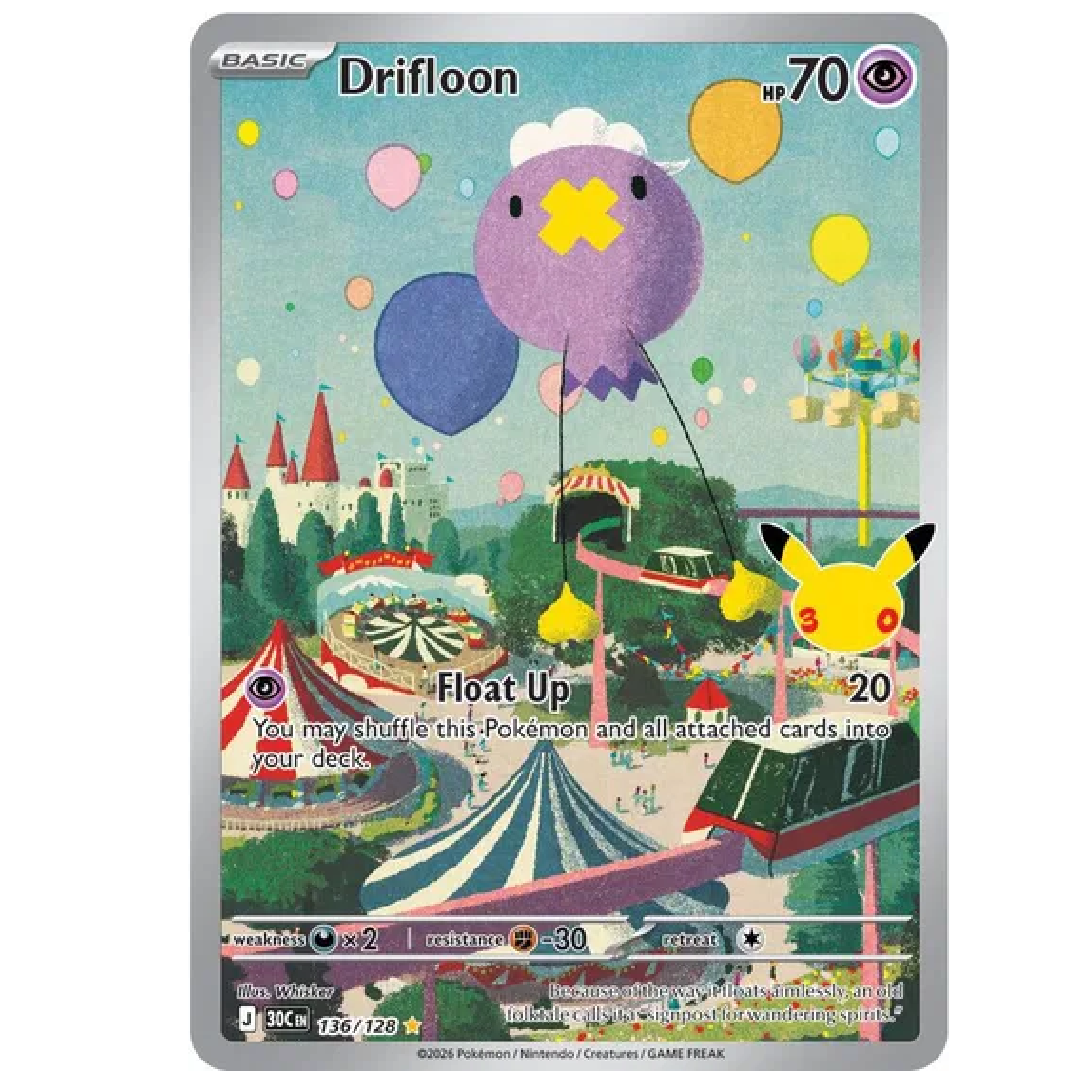 Drifloon 30th Celebration Illustration Rare • 136/128 Holofoil