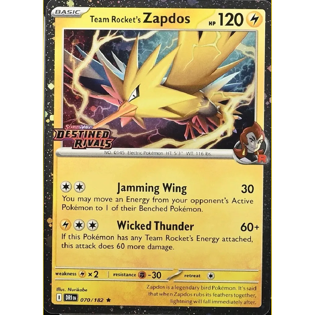 Team Rocket's Zapdos (Destined Rivals Stamp) Scarlet & Violet Promo Rare • 070/182 Holofoil