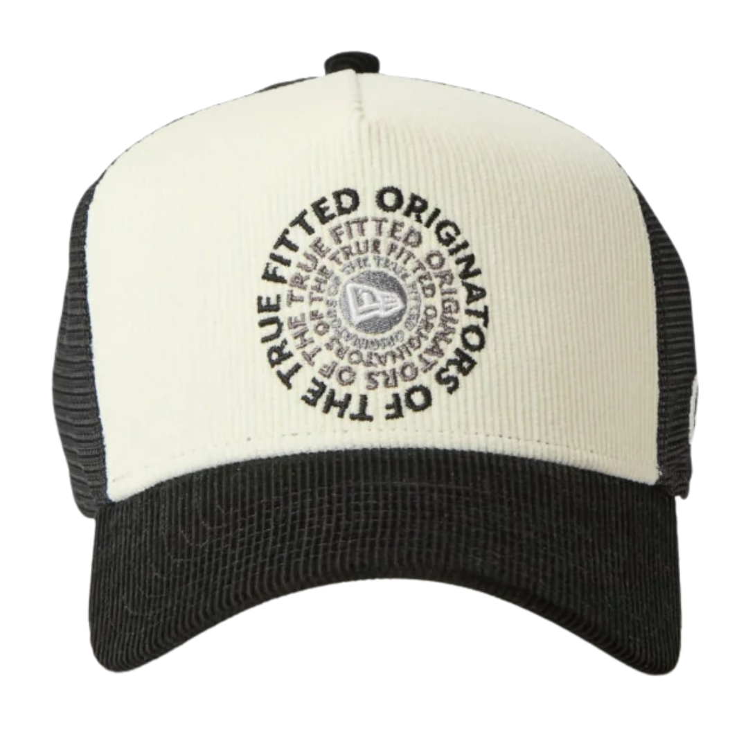 New Era 9FORTY A-Frame Trucker Corduroy OOTTF 2-Tone Black Visor Chrome White Snapback