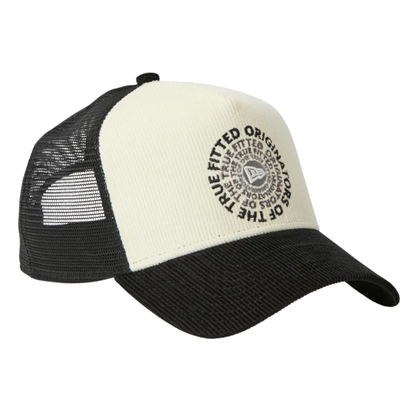 New Era 9FORTY A-Frame Trucker Corduroy OOTTF 2-Tone Black Visor Chrome White Snapback