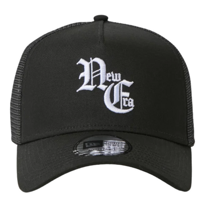 New Era 9FORTY A-Frame Trucker Old English Black Snapback