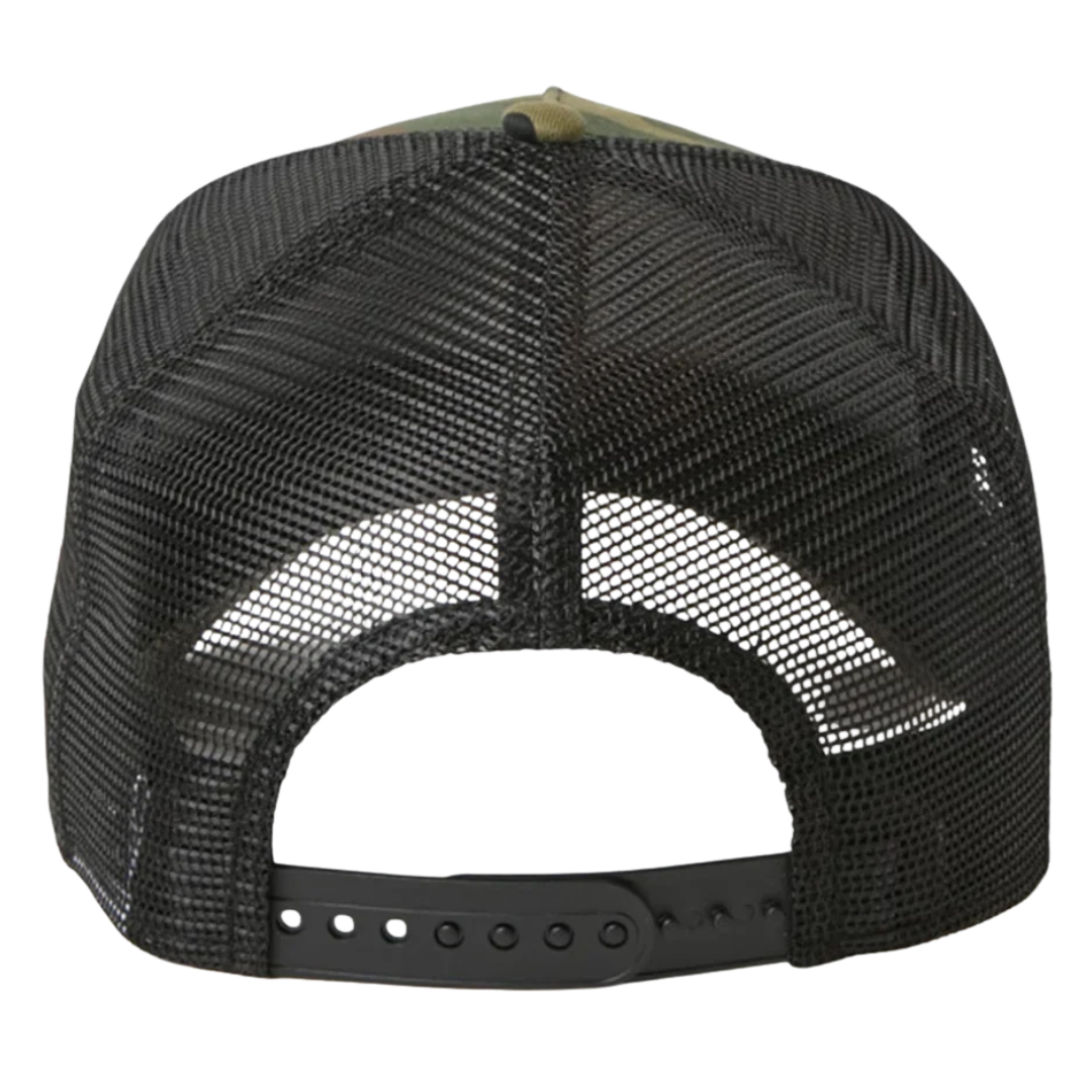 New Era NE Old English Logo Camo 9FORTY A-Frame Trucker Snapback Cap