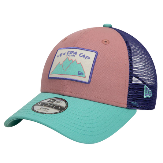 New Era 9Forty Mountain Patch 2-Tone Arctic Teal Visor Cosmetic Pink Snapback (Youth)