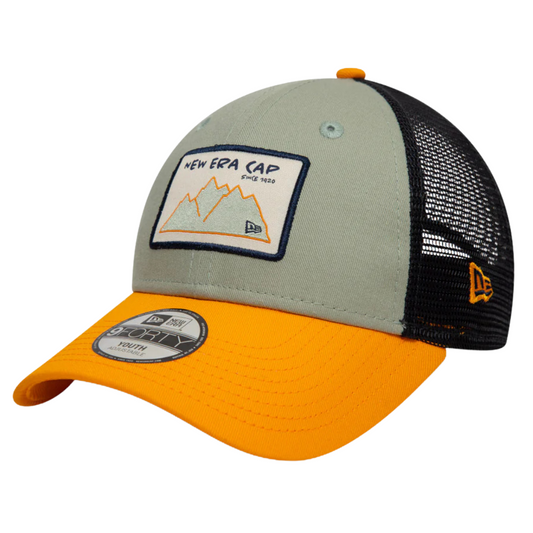 New Era 9Forty Trucker Mountain Patch 2-Tone Papaya Visor Everest Green Snapback (Youth)