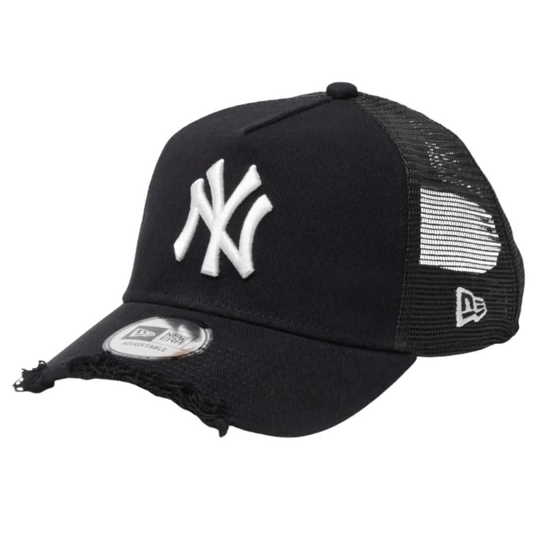 New Era 9forty A-Frame Trucker New York Yankees Damaged Twill Black