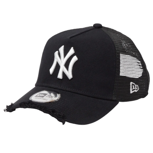 New Era 9forty A-Frame Trucker New York Yankees Damaged Twill Black