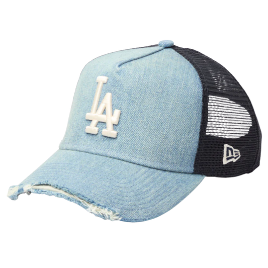 New Era 9forty A-Frame Trucker Los Angeles Dodgers Washed Denim Snapback
