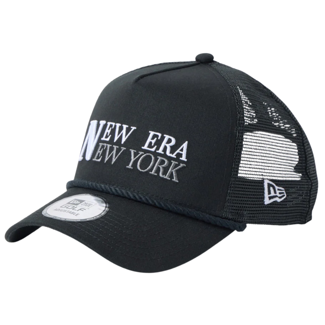 New Era Wordmark Golf Black Rope 9FORTY A-Frame Trucker Adjustable Cap