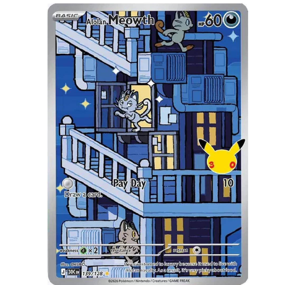 Alolan Meowth 30th Celebration Illustration Rare • 139/128 Holofoil