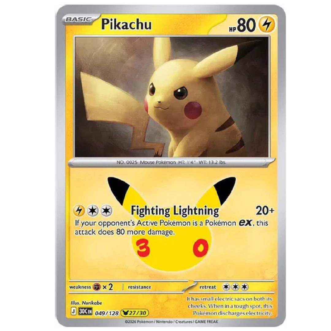 Pikachu 30th Celebration None • 049/128 Holofoil