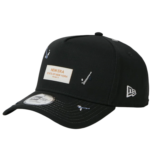 New Era 9FORTY A-Frame Splash Embroidery Woven Patch Black Snapback