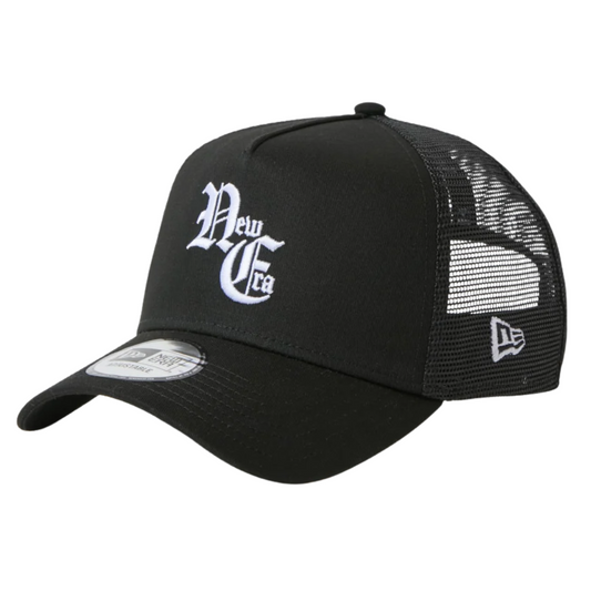 New Era 9FORTY A-Frame Trucker Old English Black Snapback