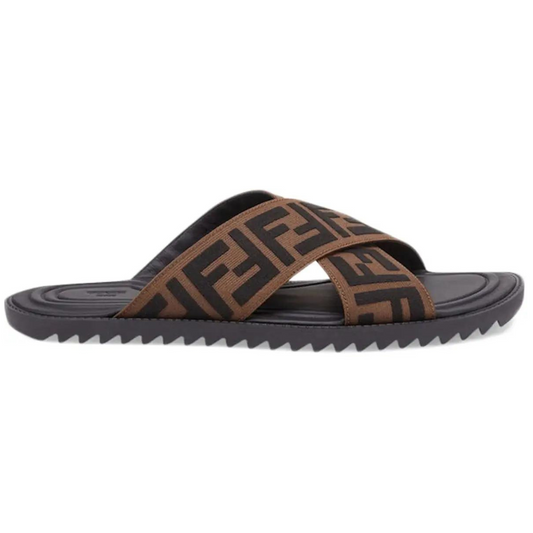 Fendi Mens Slide Sandals FF Logo Brown Black