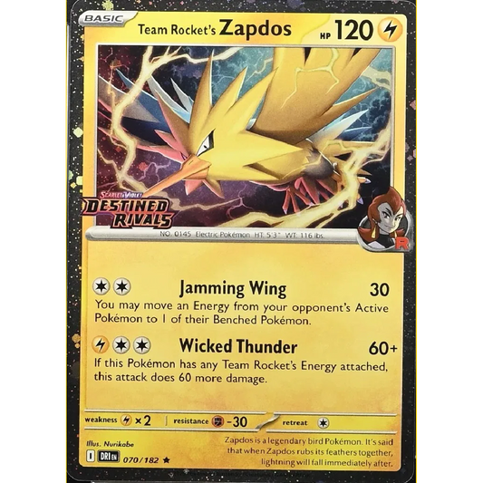 Team Rocket's Zapdos (Destined Rivals Stamp) Scarlet & Violet Promo Rare • 070/182 Holofoil