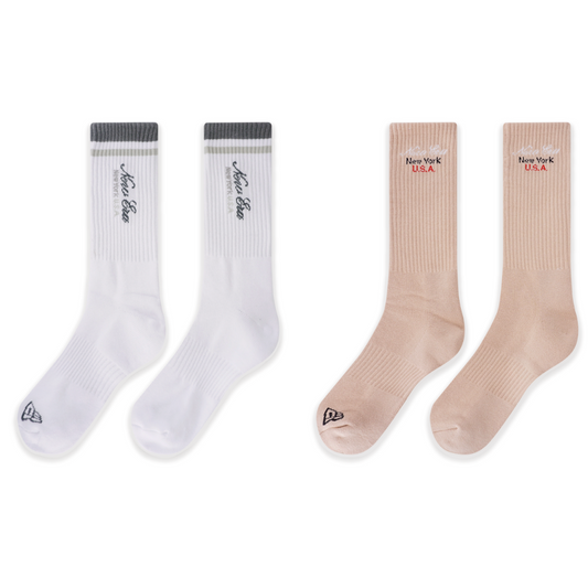 New Era Basic 2 Pack White and Oatmilk Socks