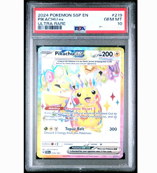 2024 POKEMON SSP EN-SURGING SPARKS #219 PIKACHU ex ULTRA RARE (PSA 10)