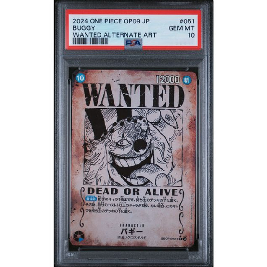 2024 ONE PIECE JAPANESE OP09-EMPERORS IN THE NEW WORLD #051 BUGGY WANTED ALTERNATE ART (PSA 10)